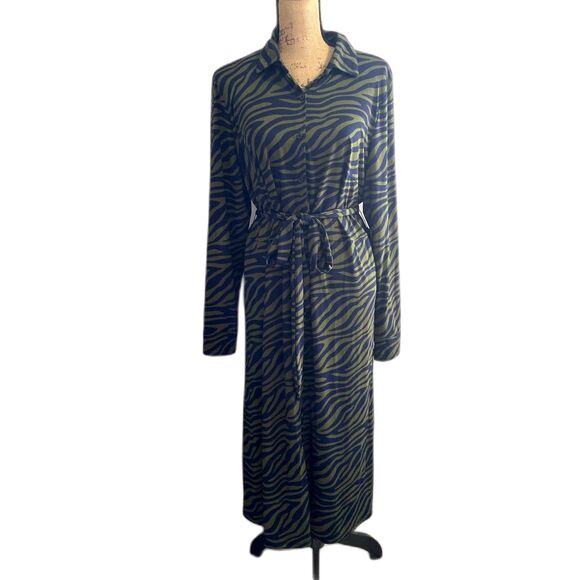 NWT Eloquii Elements Midi Shirtdress Green Blue Zebra Stripe Plus Size 18 - Picture 3 of 9